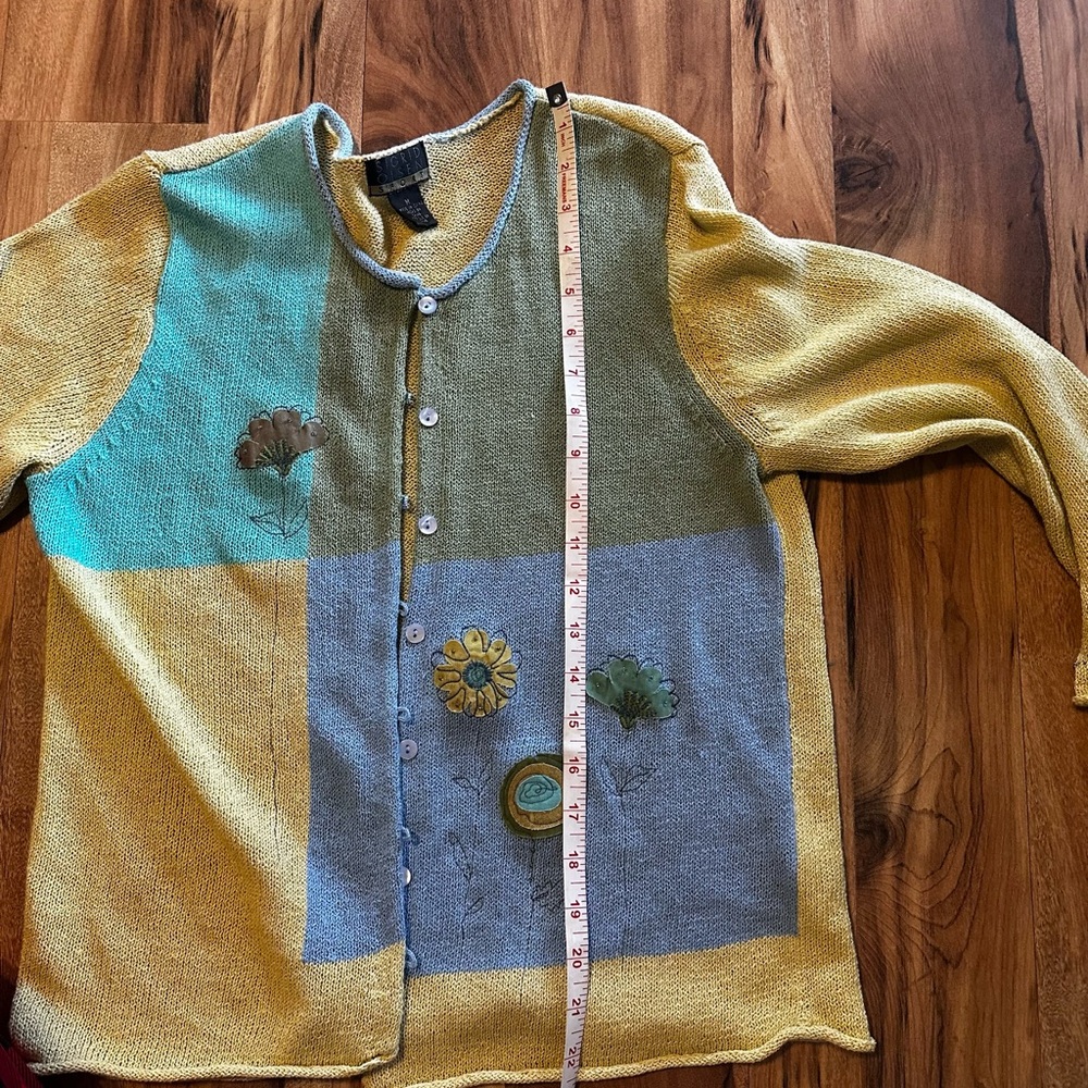 Vintage Sigrid Olsen Sport Cardigan Sweater Medium Floral Patchwork Cottagecore - Picture 8 of 9